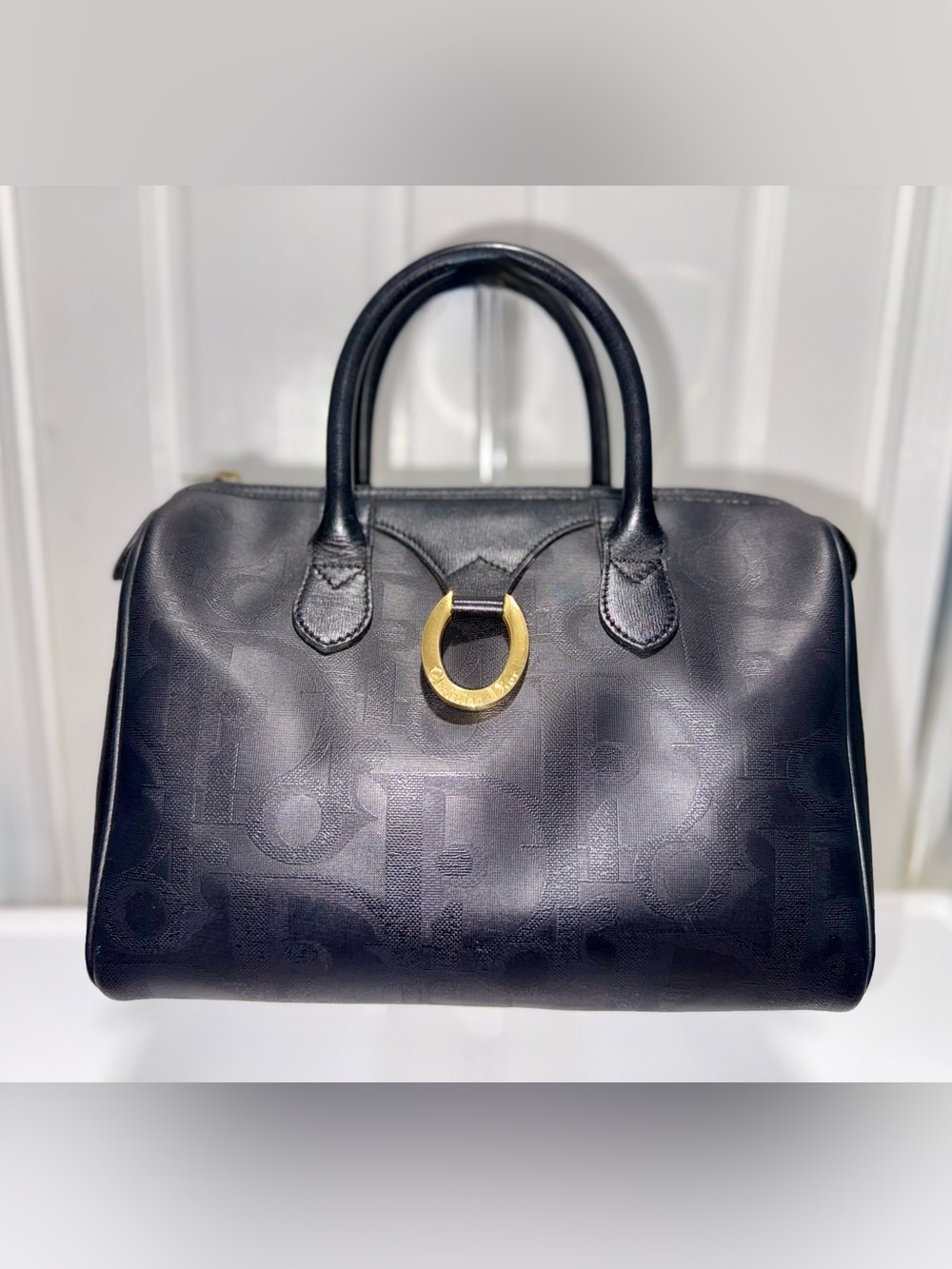 Christian Dior Diorissimo Black Trotter Canvas Boston Bag Authentic